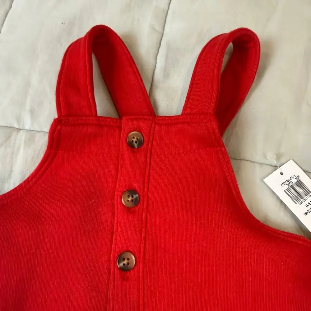 NWT Old Navy Red Fleece Overalls Soft Romper Baby Boy Girl 0-3 Months Christmas